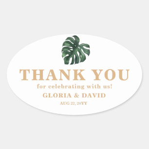 Tropical Palm Leaf Wedding Oval Sticker