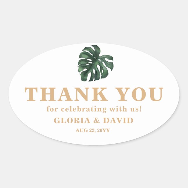 Tropical Palm Leaf  Wedding    Oval Sticker (Front)