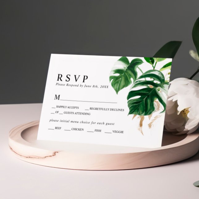 Tropical Palm Leaf  Wedding RSVP Card (Creator Uploaded)