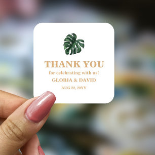 Tropical Palm Leaf  Wedding   Square Sticker