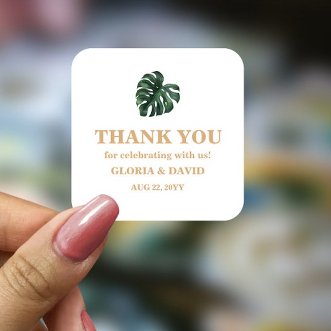 Tropical Palm Leaf  Wedding   Square Sticker (Creator Uploaded)