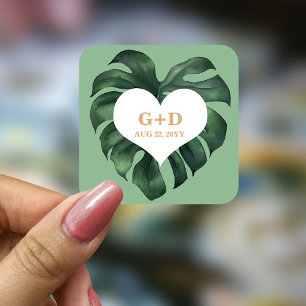 Tropical Palm Leaf  Wedding Square Sticker