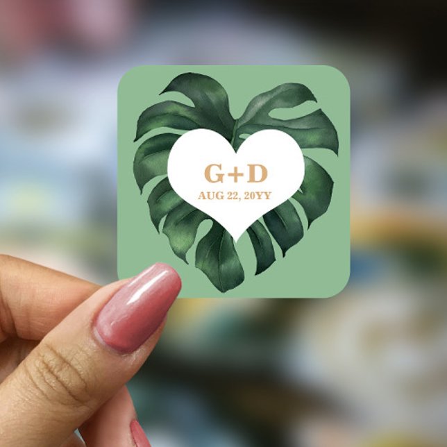 Tropical Palm Leaf  Wedding Square Sticker (Creator Uploaded)