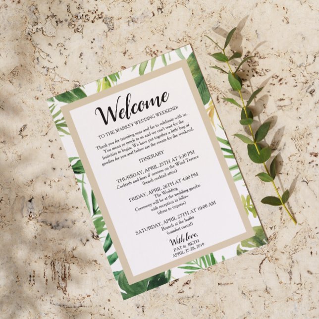 Tropical Palm Leaf Wedding Weekend  Itinerary Invitation (Creator Uploaded)