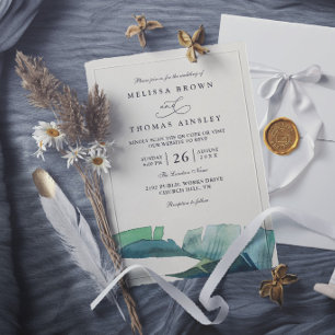 Tropical Palm Leave Green Elegant Modern Wedding Invitation
