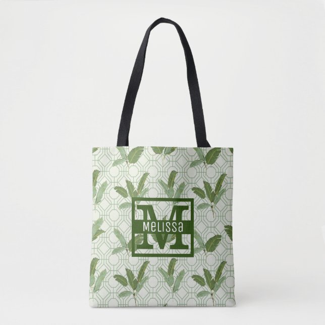 Tropical Palm Leaves | Add Your Name Tote Bag (Front)