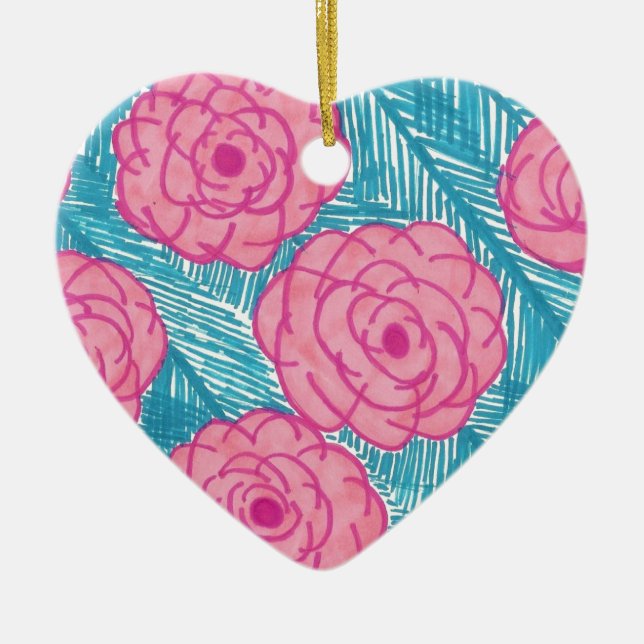 Tropical Palm Leaves and Flowers Ceramic Tree Decoration (Front)