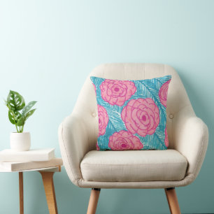 Tropical Palm Leaves And Flowers Pillow