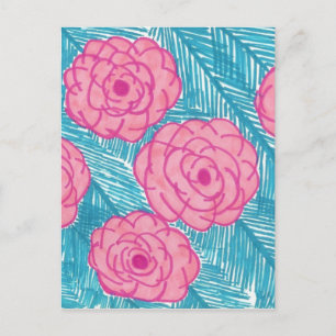 Tropical Palm Leaves and Flowers Postcard