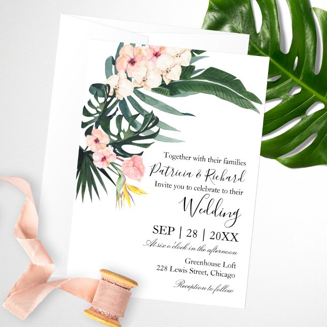 Tropical Palm Leaves Beach Destination Wedding Inv Invitation (Creator Uploaded)