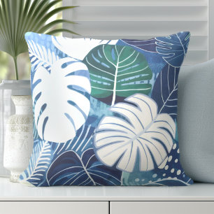 Tropical Palm Leaves Beach House Throw Pillow