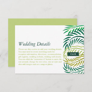 Tropical Palm Leaves, Beach Wedding Detail Enclosure Card