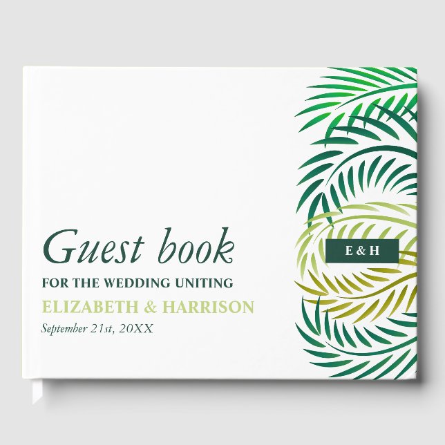 Tropical Palm Leaves, Beach Wedding Guest Book (Front)