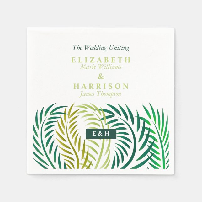 Tropical Palm Leaves, Beach Wedding Napkin (Front)