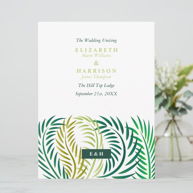 Tropical Palm Leaves, Beach Wedding  Programme (Standing Front)