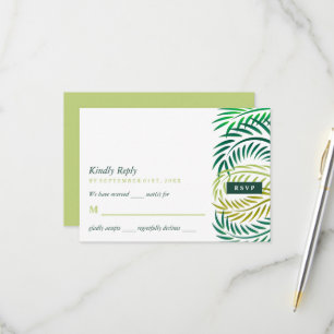 Tropical Palm Leaves, Beach Wedding RSVP Card