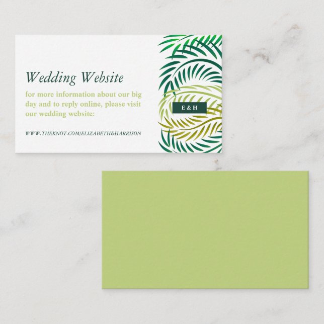 Tropical Palm Leaves, Beach Wedding Website Enclosure Card (Front/Back)