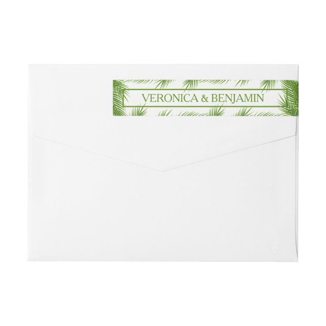 Tropical Palm Leaves Beach Wedding Wrap Around Label (Back)