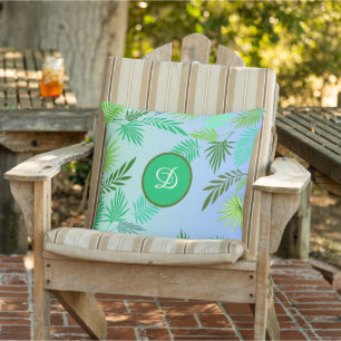 tropical palm leaves blue hawaii cushion
