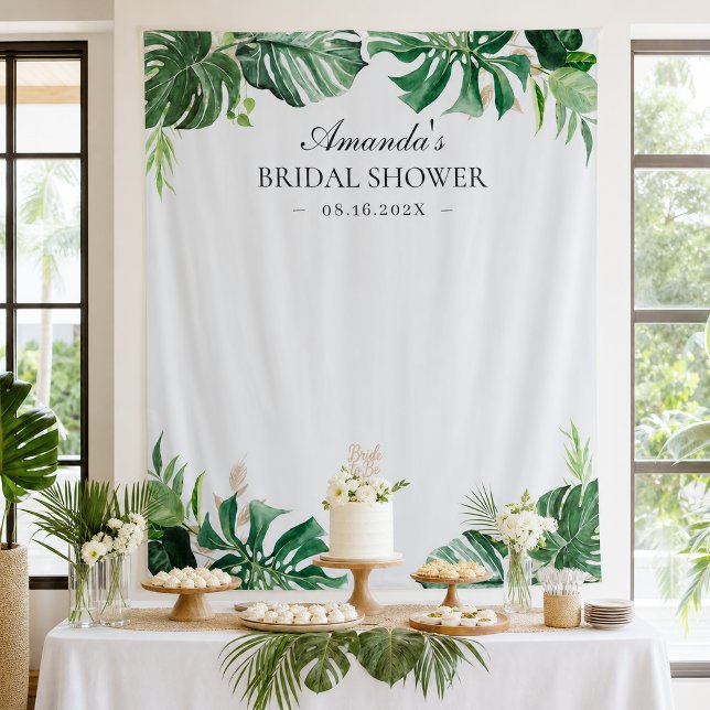 Tropical Palm Leaves Bridal Shower Backdrop Tapestry (Creator Uploaded)