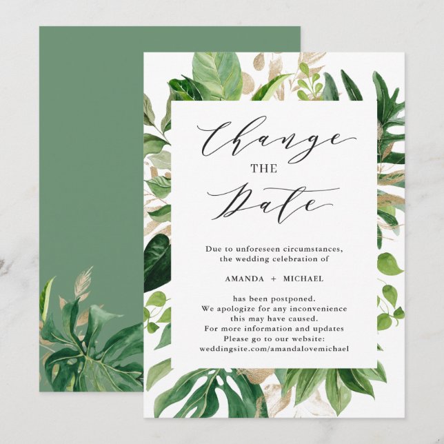 Tropical Palm Leaves Change The Date Invitation (Front/Back)