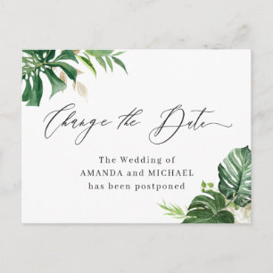 Tropical Palm Leaves Change The Date Postcard