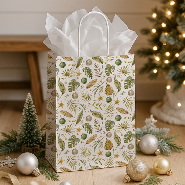 Tropical Palm Leaves Christmas Medium Gift Bag (Creator Uploaded)