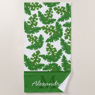 Tropical Palm Leaves Coastal Pattern Beach Towel