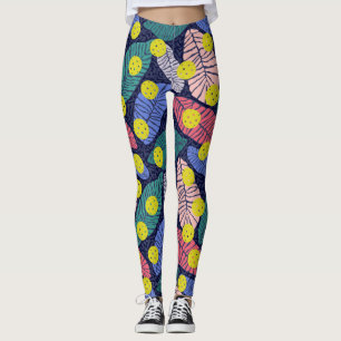 Tropical Palm Leaves Colorful Pickleball Sports Leggings