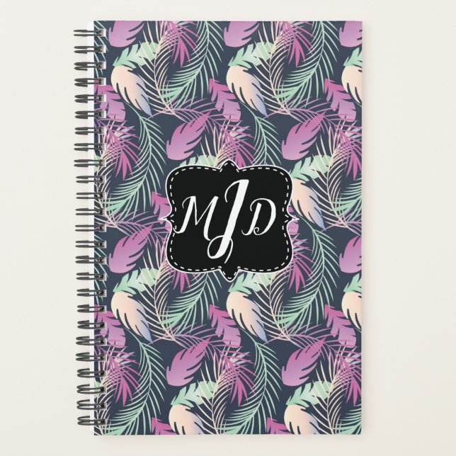 Tropical Palm Leaves Colourful Monogrammed Planner (Front)