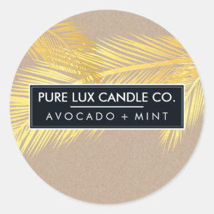 TROPICAL PALM LEAVES cool gold foil bold kraft Classic Round Sticker