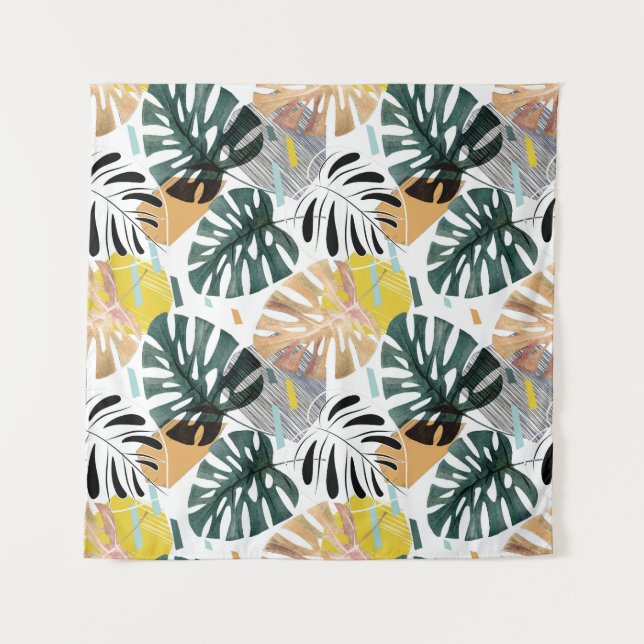 Tropical palm leaves: decorative elements. tapestry (Front)