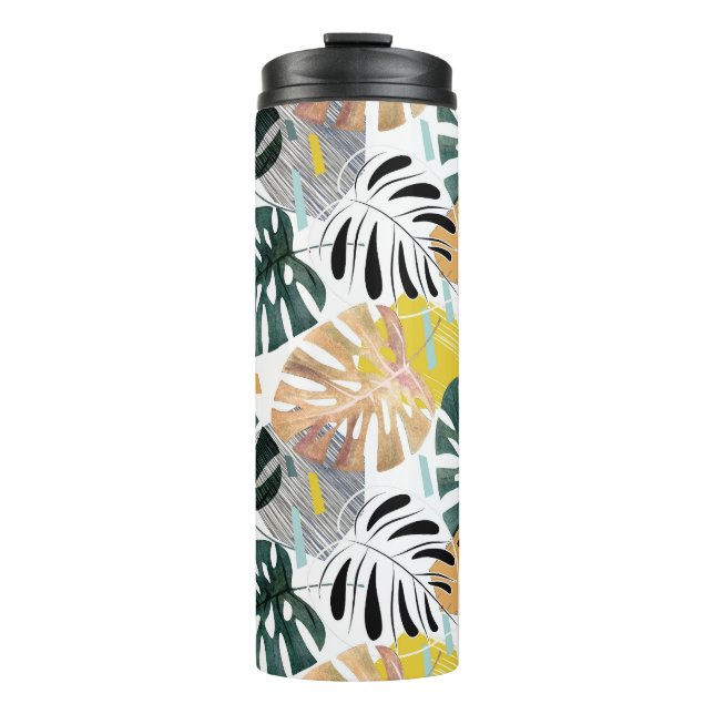 Tropical palm leaves: decorative elements. thermal tumbler (Front)