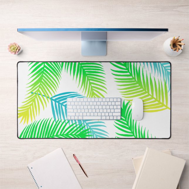 Tropical Palm Leaves Desk Mat – Modern Green Pad (Office 1)