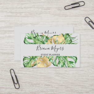Tropical Palm Leaves Gold Business Card