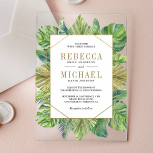 Tropical Palm Leaves Gold Wedding Acrylic Invitations