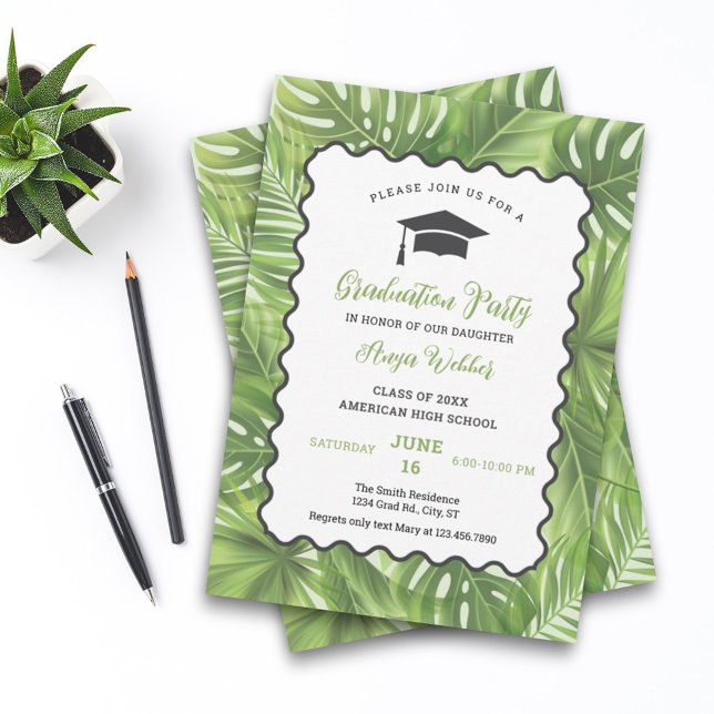 Tropical Palm Leaves Graduation Invitation (Creator Uploaded)