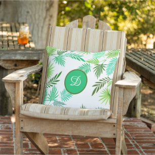 tropical palm leaves green summer cushion