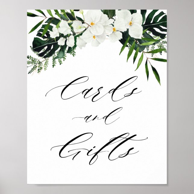  tropical palm leaves greenery cards and gift sign (Front)