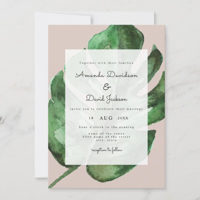 Tropical Palm Leaves Greenery Modern Wedding Invitation (Front)