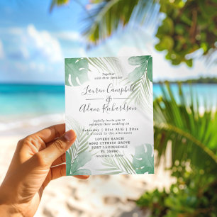 Tropical Palm Leaves Greenery Watercolor Wedding Invitation