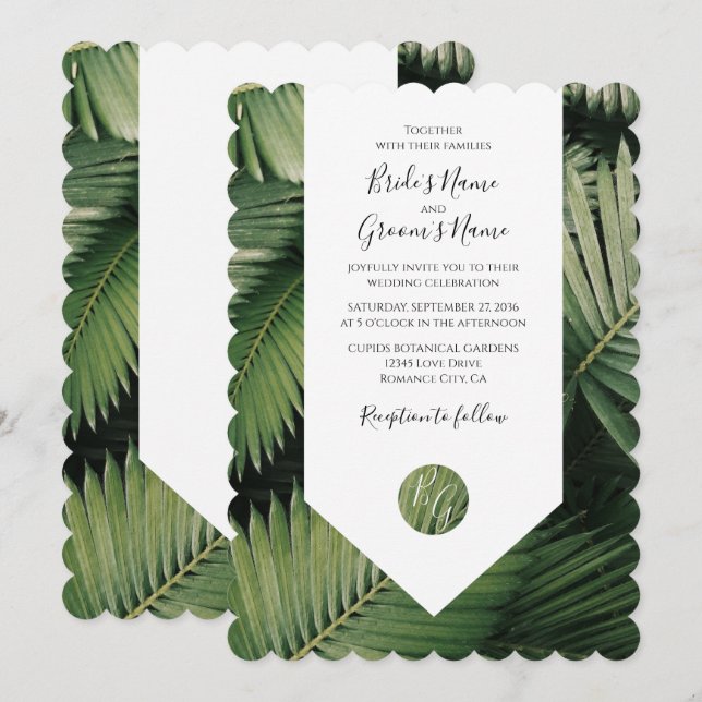 Tropical Palm Leaves Greenery Wedding Invitations (Front/Back)