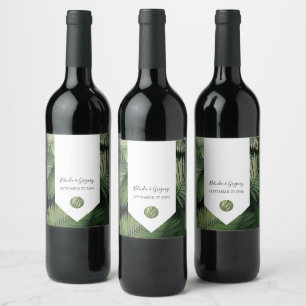 Tropical Palm Leaves Greenery Wedding  Wine Label