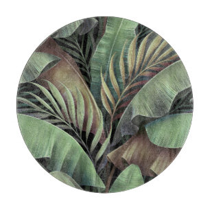 Tropical palm leaves, hand-drawn 3D illustration. Cutting Board