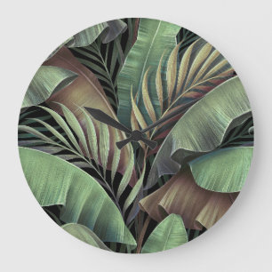 Tropical palm leaves, hand-drawn 3D illustration. Large Clock