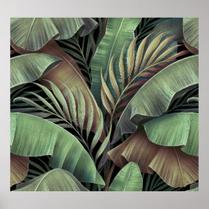 Tropical palm leaves, hand-drawn 3D illustration. Poster