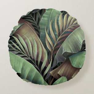 Tropical palm leaves, hand-drawn 3D illustration. Round Cushion