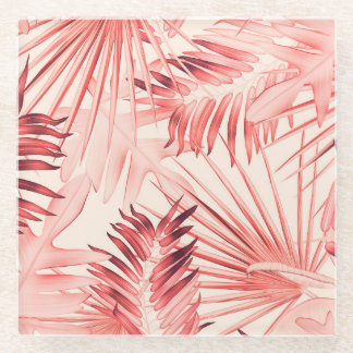 Tropical Palm Leaves, Hawaiian Stylish Pattern. Glass Coaster