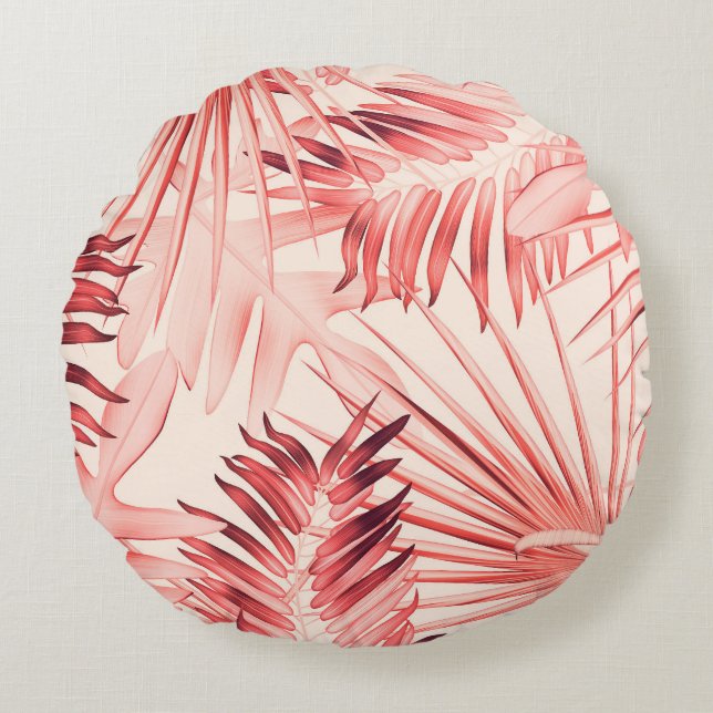 Tropical Palm Leaves, Hawaiian Stylish Pattern. Round Cushion (Front)