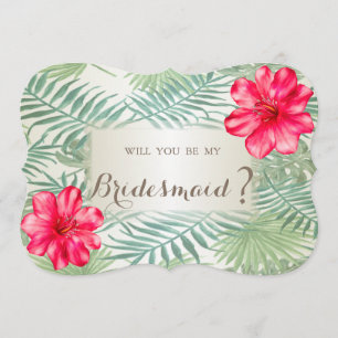 Tropical Palm Leaves ,Hibiskus Bridesmaid Card